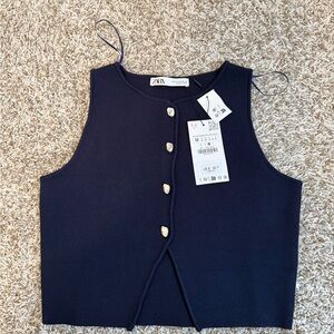 Zara Navy Vest Button-Up Medium